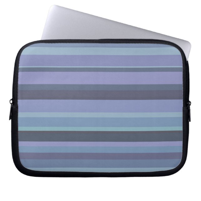 Blue-grey horizontal stripes laptop sleeve (Front)