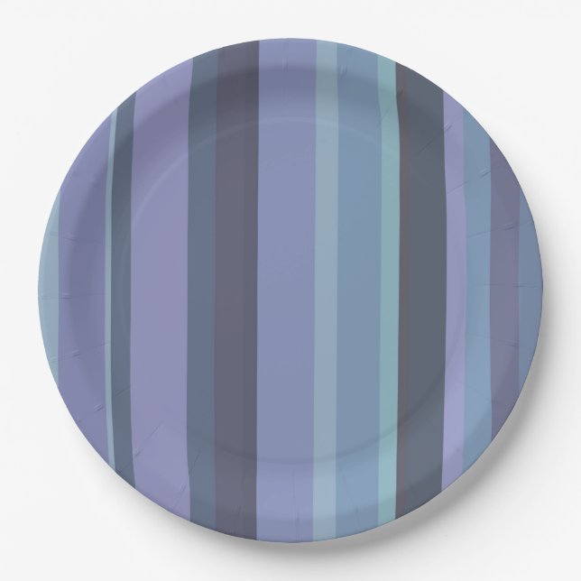 Blue-grey horizontal stripes paper plate (Front)