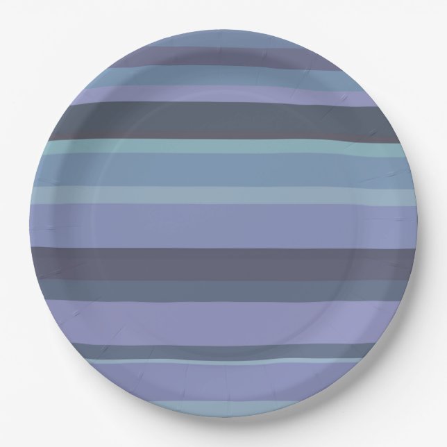 Blue-grey horizontal stripes paper plate (Front)