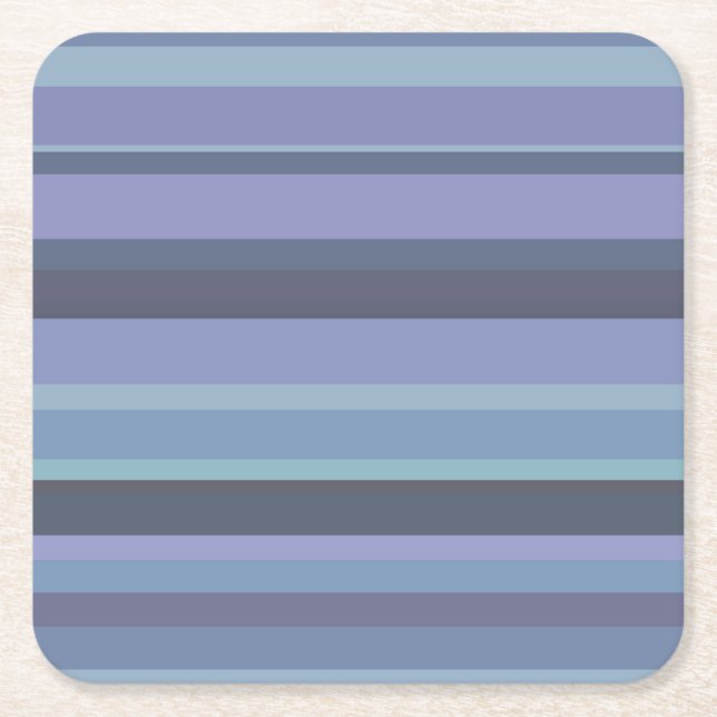 Blue-grey horizontal stripes square paper coaster (Front)