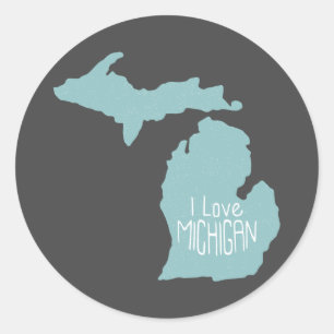 Blue Grey I Love Michigan Silhouette Classic Round Sticker