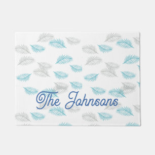 Blue & Grey Leaves Pattern  Doormat