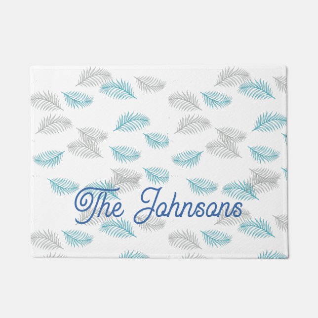 Blue & Grey Leaves Pattern  Doormat (Front)