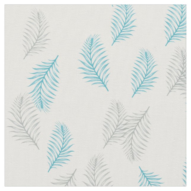 Blue & Grey Leaves Pattern  Fabric (Close Up)