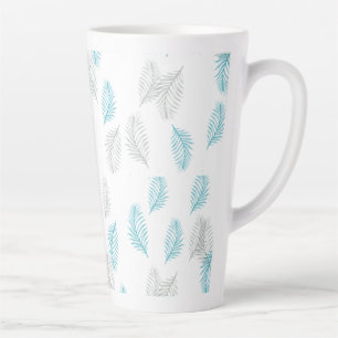 Blue & Grey Leaves Pattern  Latte Mug
