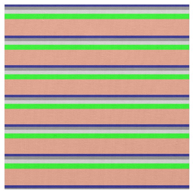 Blue, Grey, Light Grey, Lime & Dark Salmon Coloure Fabric (Close Up)