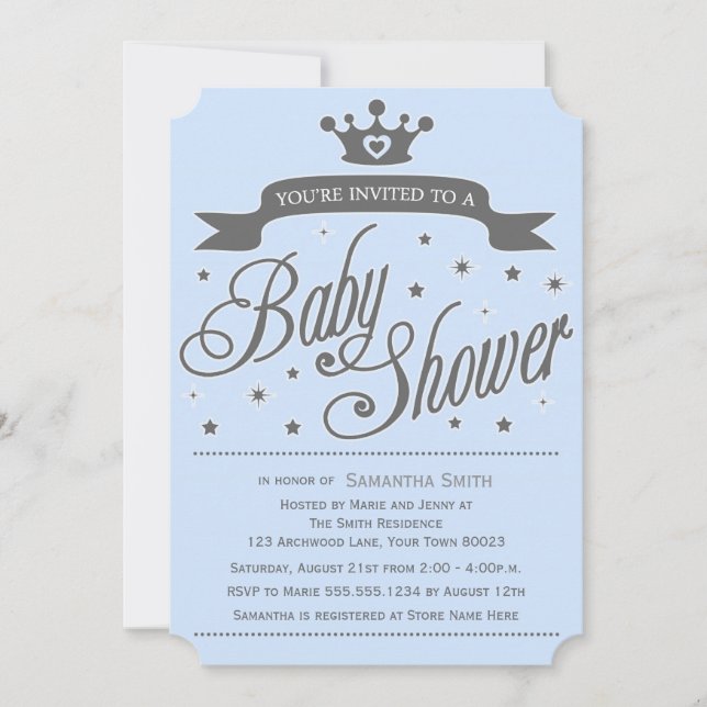 Blue & Grey Little Prince Baby Shower Invitation (Front)