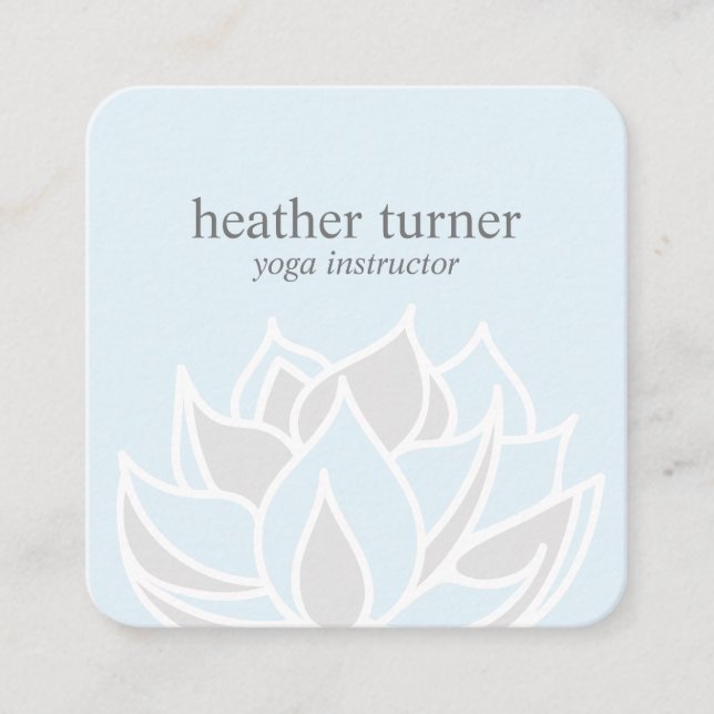 Blue Grey Lotus wellness spa massage yoga Square Business Card (Front)