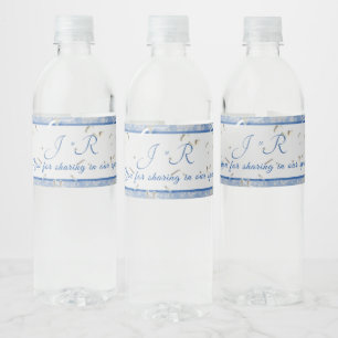 Blue & Grey Marble Monogramed Water Bottle Label