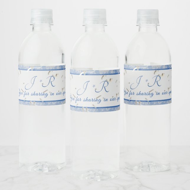 Blue & Grey Marble Monogramed Water Bottle Label (Bottles)