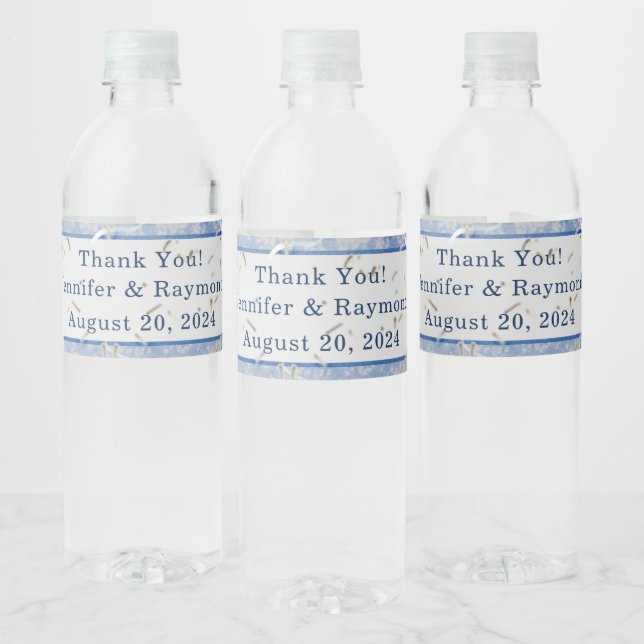 Blue & Grey Marble Monogramed Water Bottle Label (Bottles)