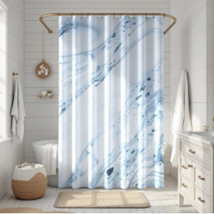 Blue-grey marble swirls background shower curtain