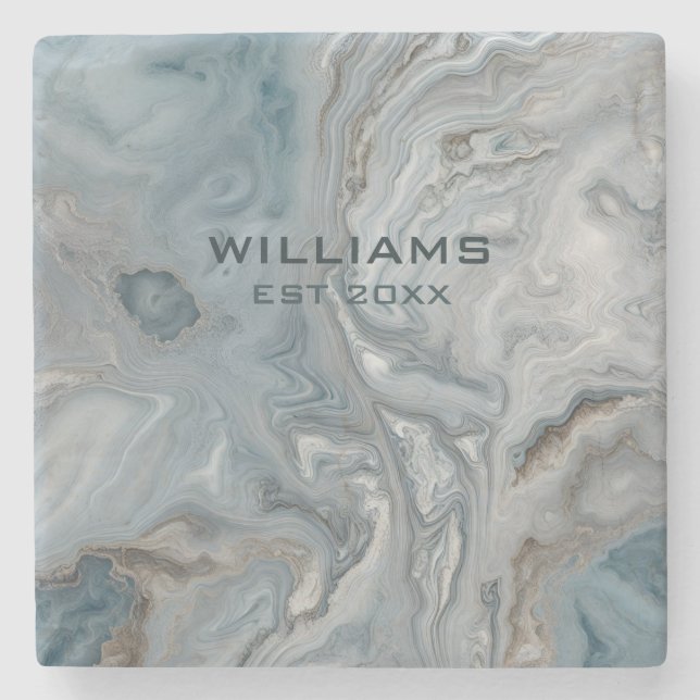 Blue Grey Marble Texture Personalised Stone Coaster (Front)