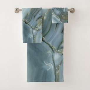 Blue Grey Marble with Gold Vein Bath Towel Set