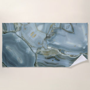 Blue Grey Marble with Gold Vein Beach Towel