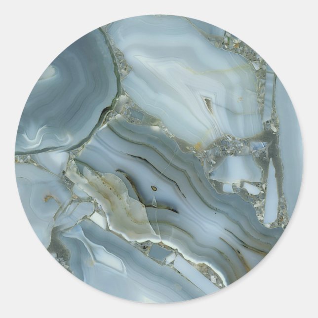 Blue Grey Marble with Gold Vein Classic Round Sticker (Front)