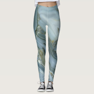 Blue Grey Marble with Gold Vein Drawstring Bag Leggings