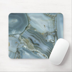 Blue Grey Marble with Gold Vein Drawstring Bag Mouse Mat