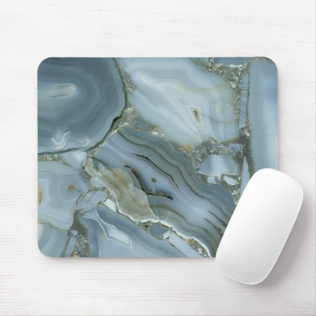 Blue Grey Marble with Gold Vein Drawstring Bag Mouse Mat (With Mouse)