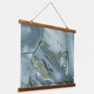 Blue Grey Marble with Gold Vein Hanging Tapestry