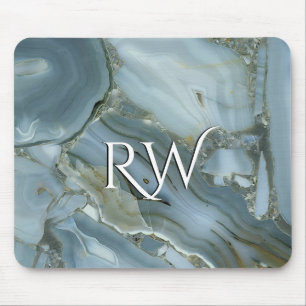Blue Grey Marble with Gold Vein Initial Mouse Mat