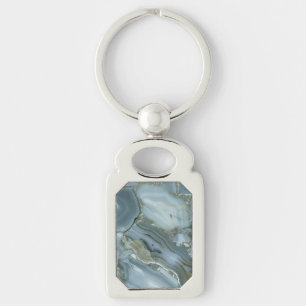 Blue Grey Marble with Gold Vein Key Ring