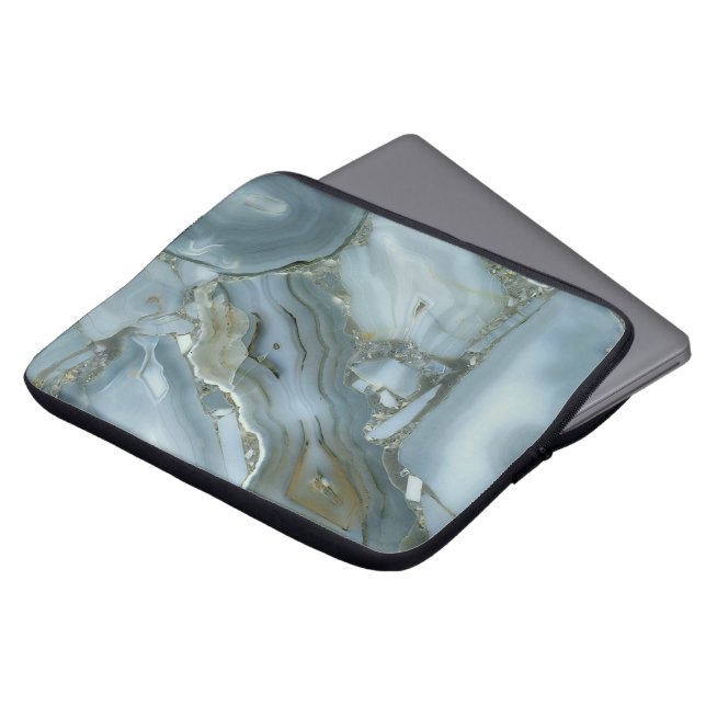 Blue Grey Marble with Gold Vein Laptop Sleeve (Front Top)