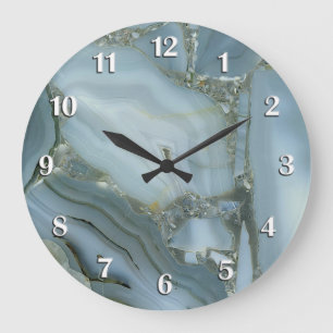 Blue Grey Marble with Gold Vein Large Clock