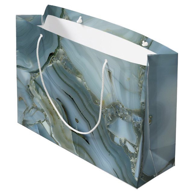 Blue Grey Marble with Gold Vein Large Gift Bag (Back Angled)