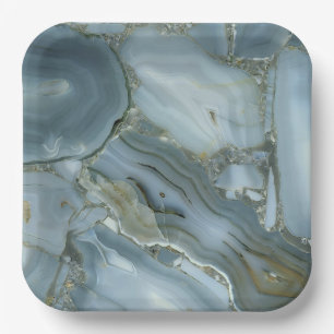 Blue Grey Marble with Gold Vein Paper Plate
