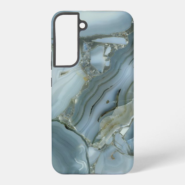 Blue Grey Marble with Gold Vein Samsung Galaxy S22+ Case (Back)