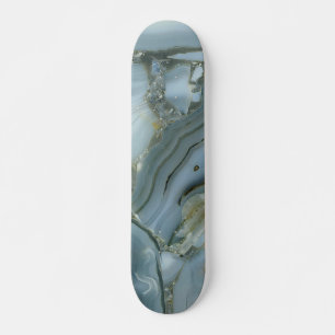 Blue Grey Marble with Gold Vein Skateboard