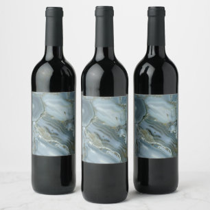 Blue Grey Marble with Gold Vein Wine Label