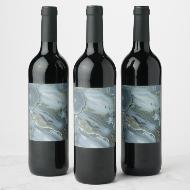 Blue Grey Marble with Gold Vein Wine Label (Bottles)