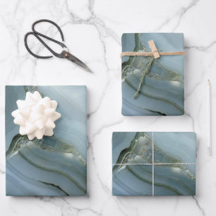 Blue Grey Marble with Gold Vein Wrapping Paper Sheet