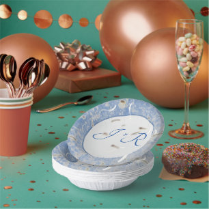 Blue & Grey Marbled Wedding Reception Paper Plate