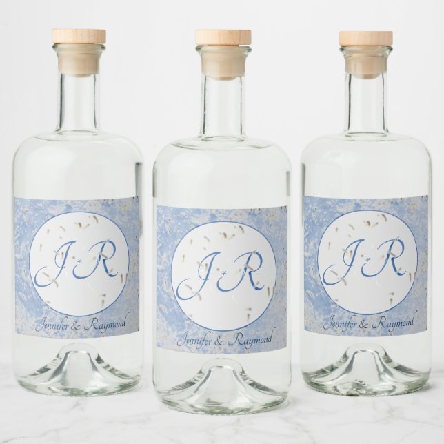 Blue & Grey Marbled with Monogram Liquor Bottle Label (Bottles)