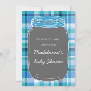 Blue Grey Mason Jar Custom Baby Shower Invitations