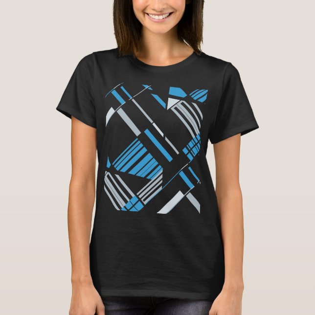 Blue Grey MCM Southwest-inspired Diagonal Abstract T-Shirt (Front)