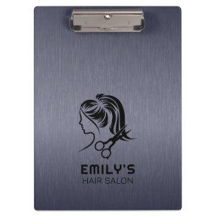 Blue-Grey Metallic Texture Hair Salon Logo Clipboard