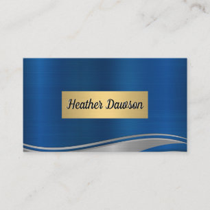 Blue Grey Metallic Wave Gold Frame Business Card