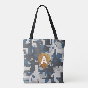 Blue grey military bricks with your Monogram Tote Bag