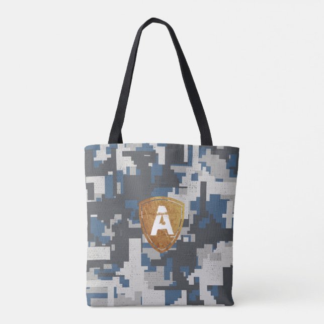Blue grey military bricks with your Monogram Tote Bag (Back)