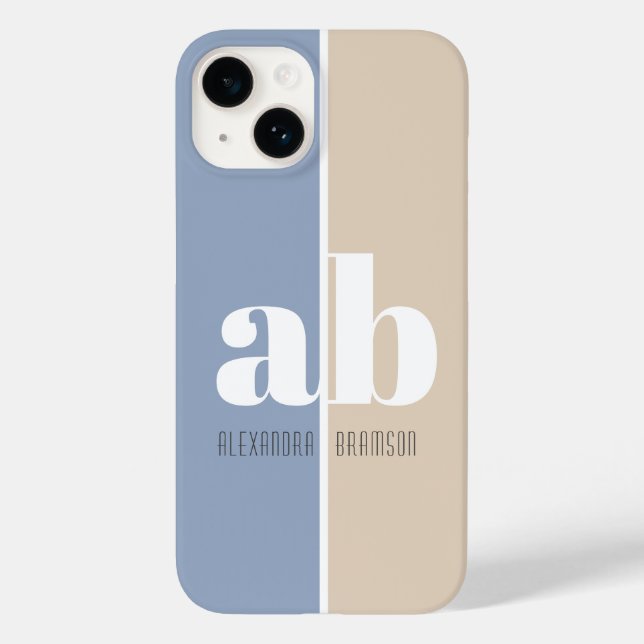 Blue & Grey Minimalist Monogram Name & Initials Case-Mate iPhone Case (Back)