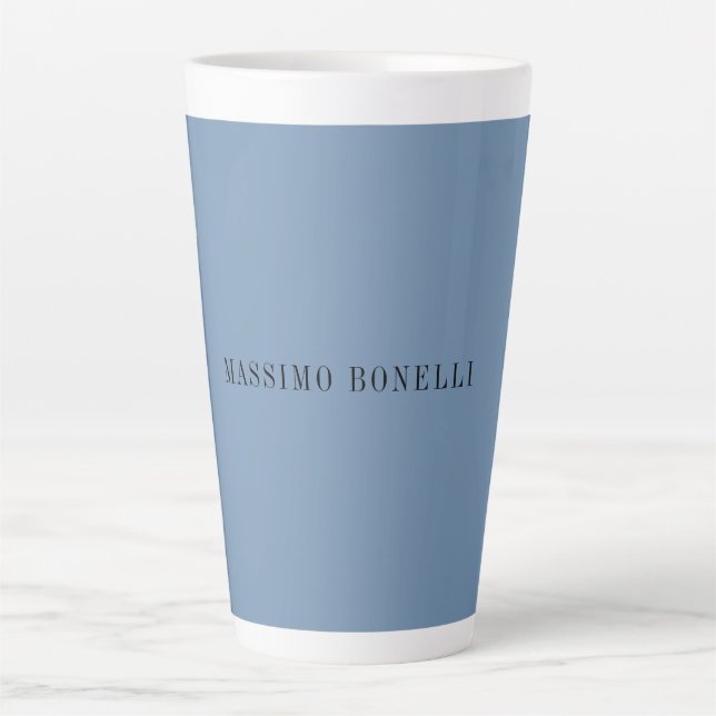 Blue Grey Minimalist Plain Legible Modern Latte Mug (Front)