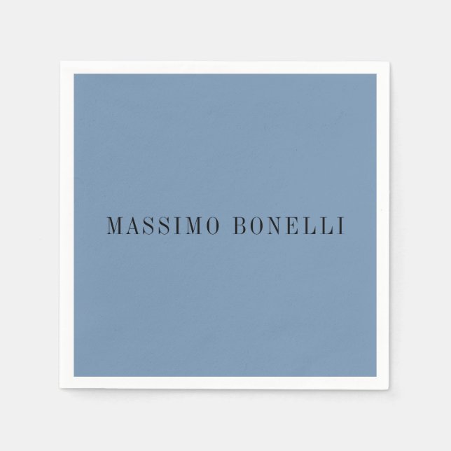 Blue Grey Minimalist Plain Legible Modern Napkin (Front)