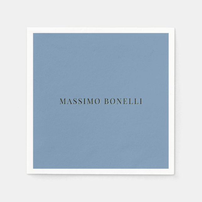 Blue Grey Minimalist Plain Legible Modern Napkin (Front)