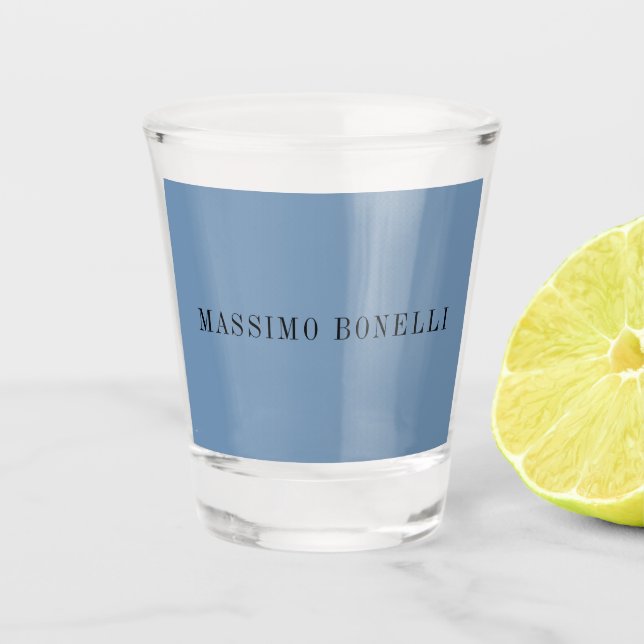 Blue Grey Minimalist Plain Legible Modern Shot Glass (Front)