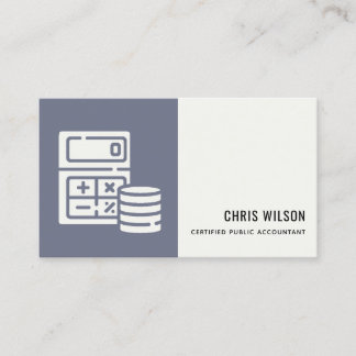 BLUE GREY MODERN CALCULATOR COIN ACCOUNTING ICON BUSINESS CARD