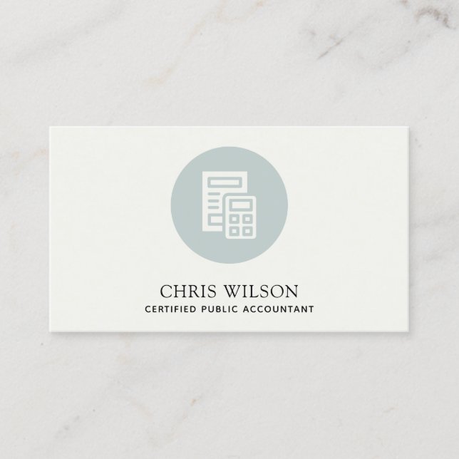 BLUE GREY MODERN CALCULATOR ICON ACCOUNTING TAX BUSINESS CARD (Front)
